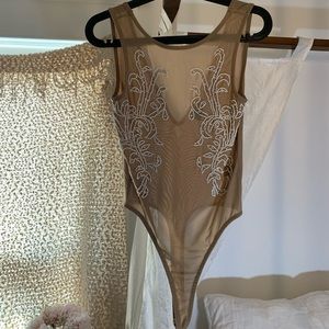 Nude embellished bodysuit